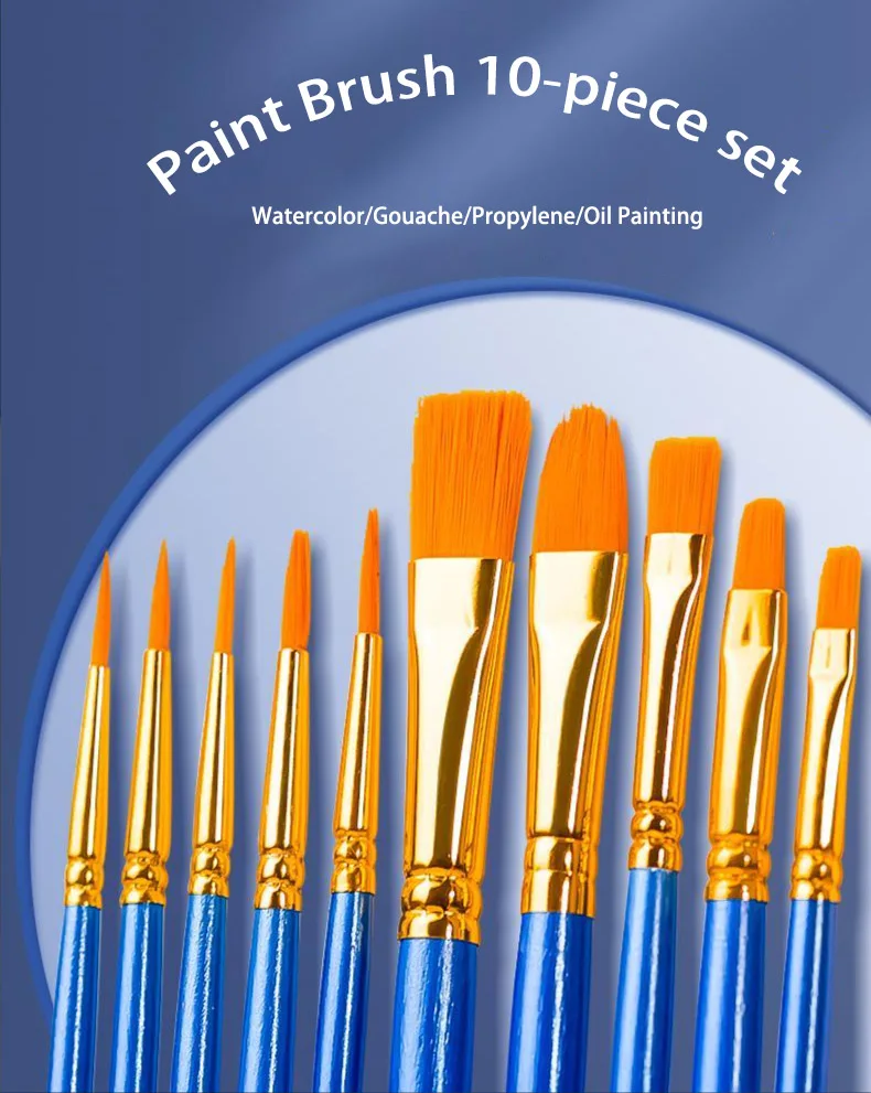 10 Pcs Set Nylon Hair Children's Artists Painting Brush Art Special Multifunction Hook Line Short Pointed Pen Available 4 Colors