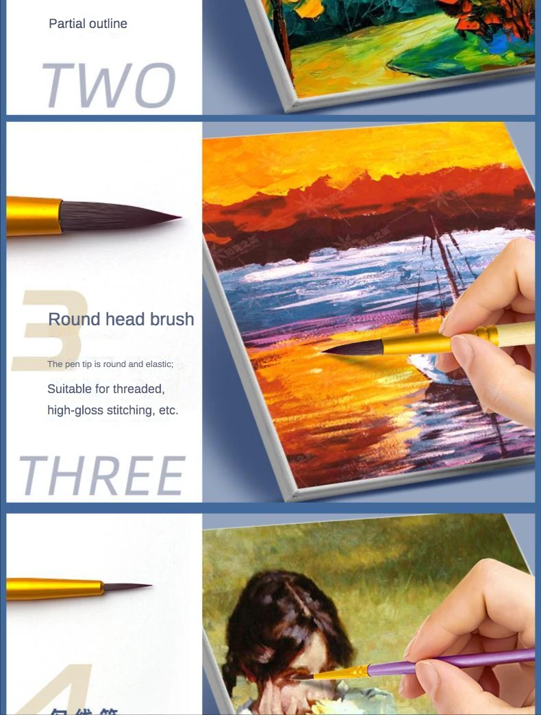 10 Pcs Set Nylon Hair Children's Artists Painting Brush Art Special Multifunction Hook Line Short Pointed Pen Available 4 Colors