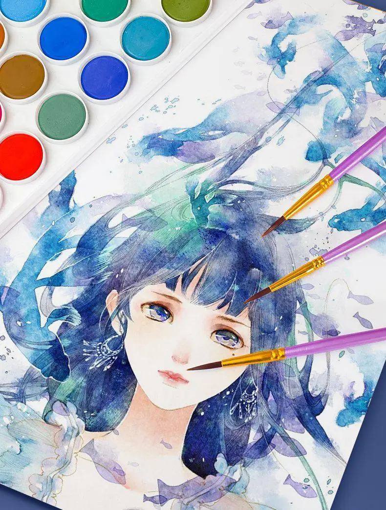 10 Pcs Set Nylon Hair Children's Artists Painting Brush Art Special Multifunction Hook Line Short Pointed Pen Available 4 Colors