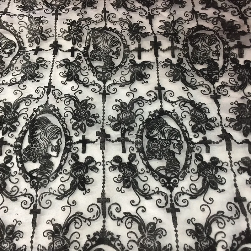 150x50cm Gothic Lolita Black Lace Mesh Cloth DIY Women's Background Decoration Hand Sewing Accessories Lace Flocking Fabric