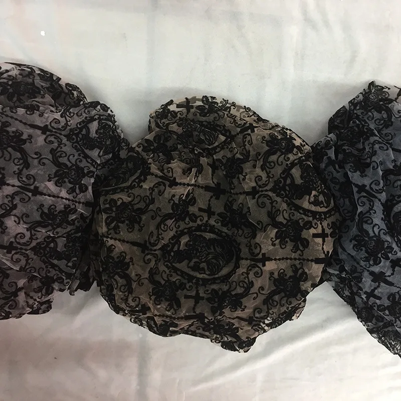 150x50cm Gothic Lolita Black Lace Mesh Cloth DIY Women's Background Decoration Hand Sewing Accessories Lace Flocking Fabric