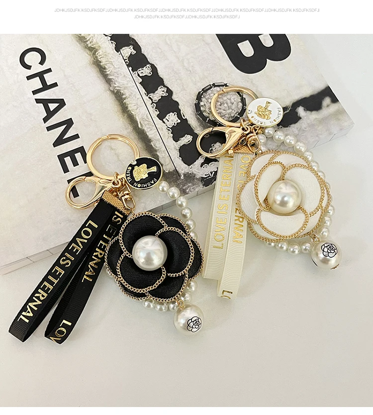 Easya Fabric Alloy Camellia Keychain Luxury Jewelry for Women