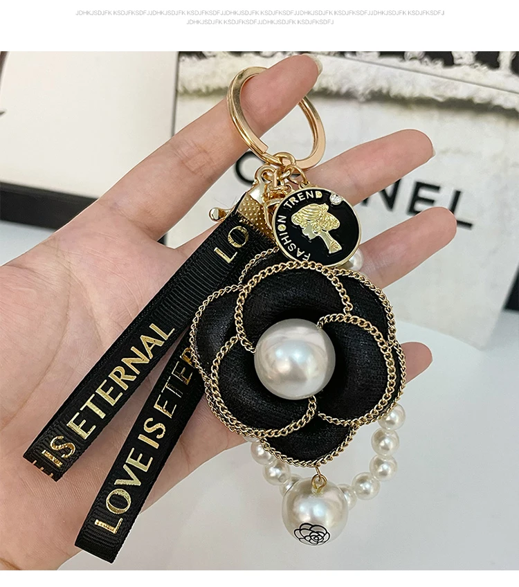 Easya Fabric Alloy Camellia Keychain Luxury Jewelry for Women