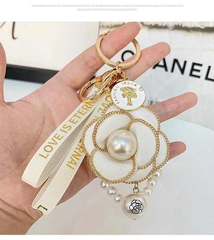 Easya Fabric Alloy Camellia Keychain Luxury Jewelry for Women