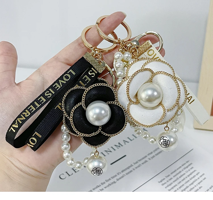 Easya Fabric Alloy Camellia Keychain Luxury Jewelry for Women