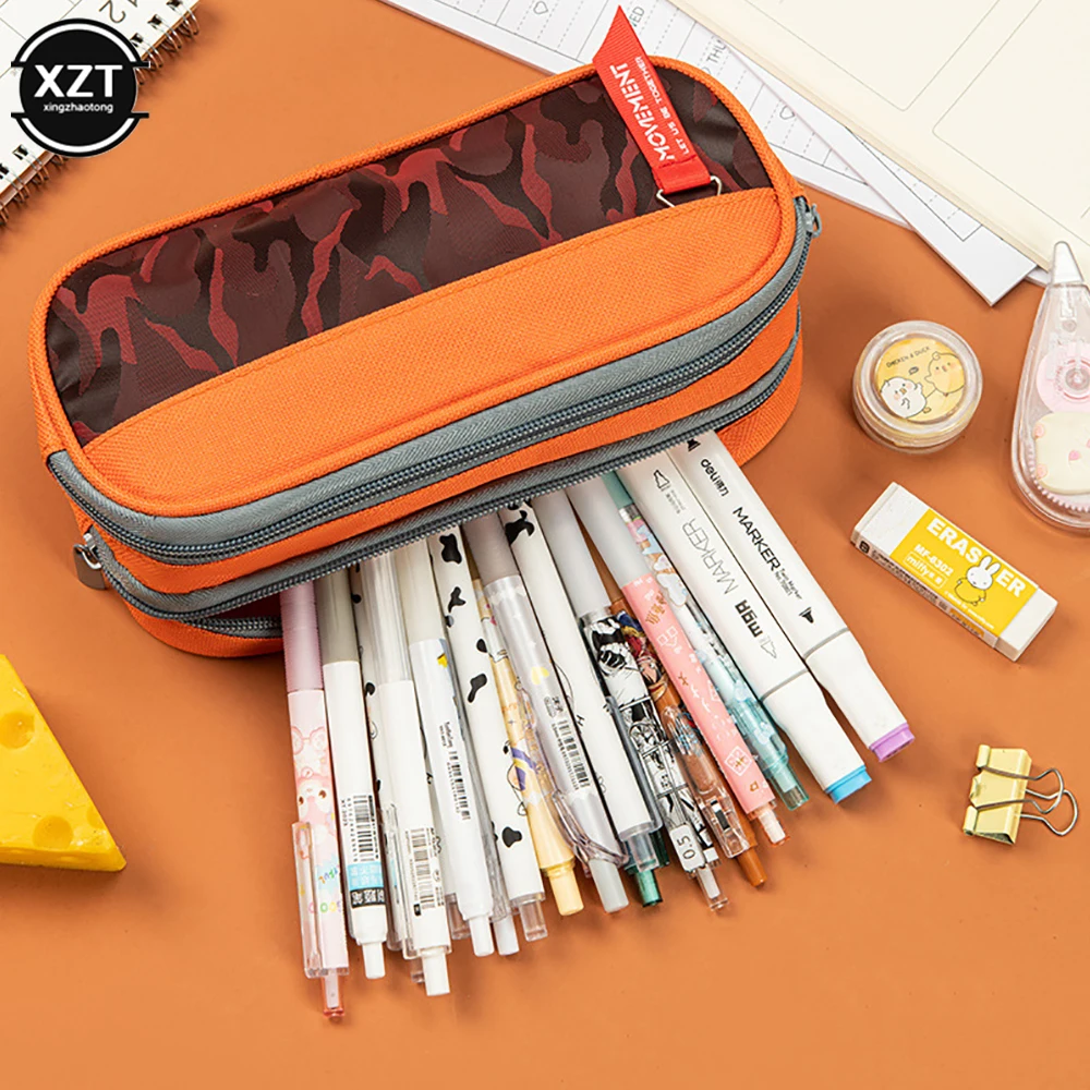 Double zipper camouflage canvas pencil case Boys Girl pencil bag School Stationery bag Student supplies pen case storage bags