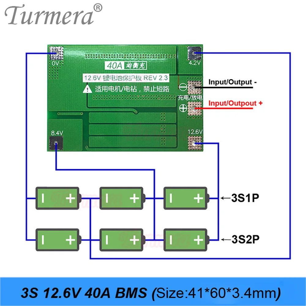 Turmera 12V 30Ah to 35Ah Motorcycle Battery Storage Box 3X10 18650 Holder 3S 40A BMS with Solder Nickel Use in Replace Lead-Acid