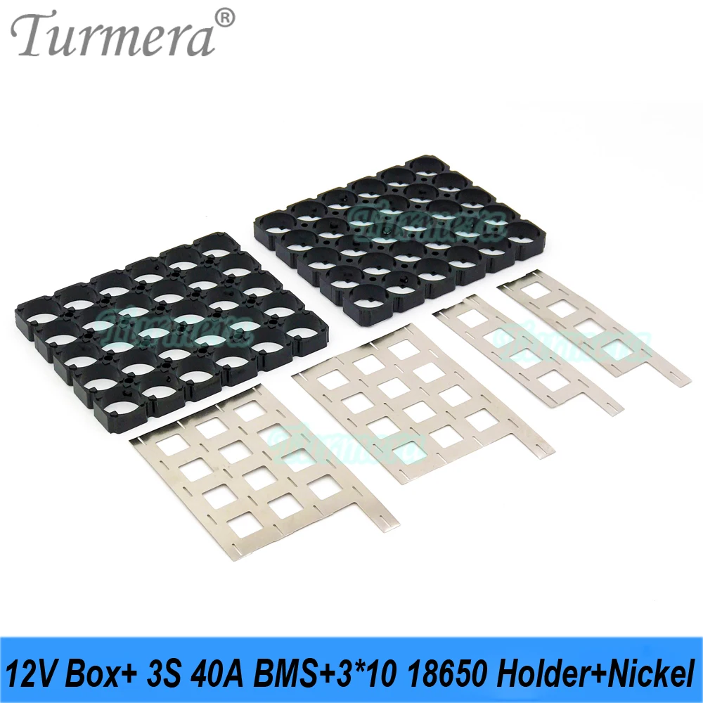 Turmera 12V 30Ah to 35Ah Motorcycle Battery Storage Box 3X10 18650 Holder 3S 40A BMS with Solder Nickel Use in Replace Lead-Acid