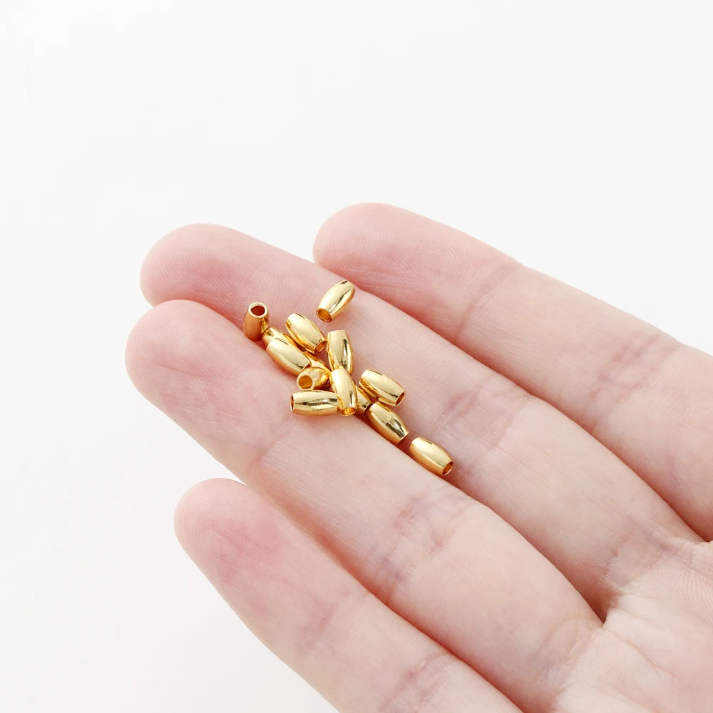 30-100Pcs 14K/18K Gold Plated Oval Brass Beads Loose Spacer Seed Beads Bracelet For DIY Jewelry Making Necklace Accessories