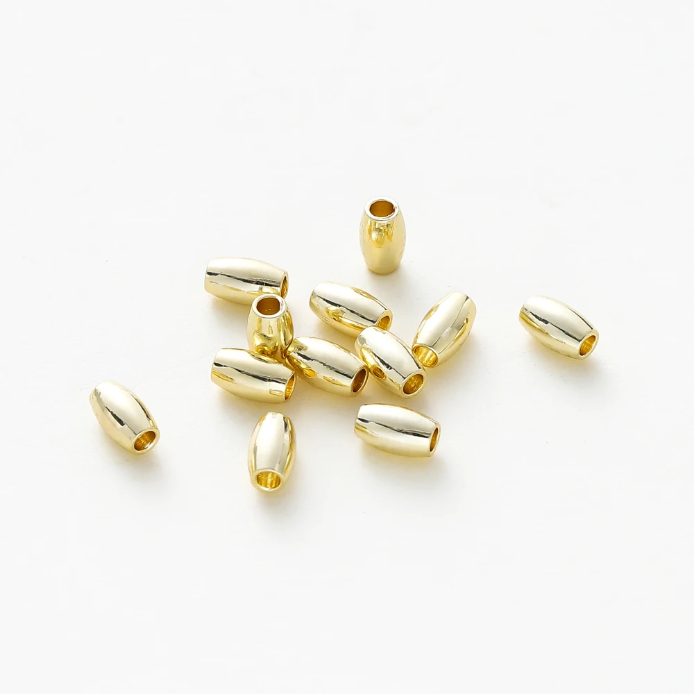 30-100Pcs 14K/18K Gold Plated Oval Brass Beads Loose Spacer Seed Beads Bracelet For DIY Jewelry Making Necklace Accessories