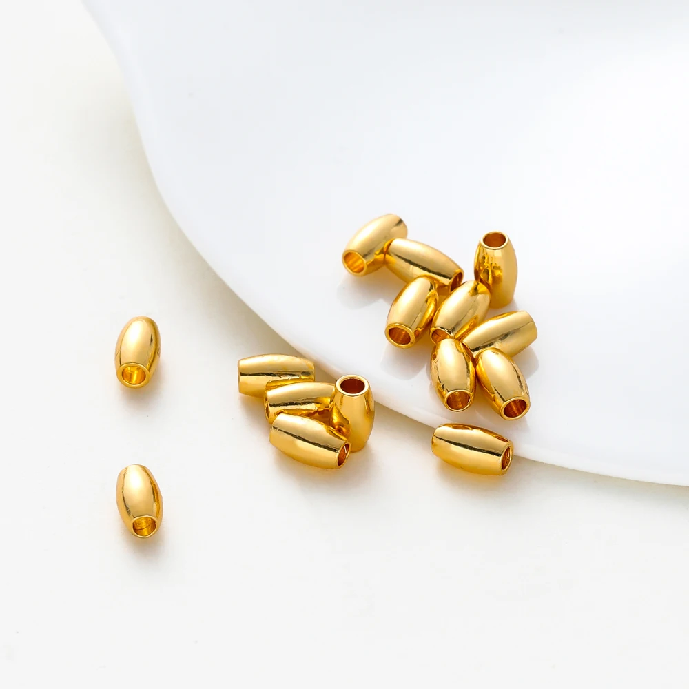 30-100Pcs 14K/18K Gold Plated Oval Brass Beads Loose Spacer Seed Beads Bracelet For DIY Jewelry Making Necklace Accessories
