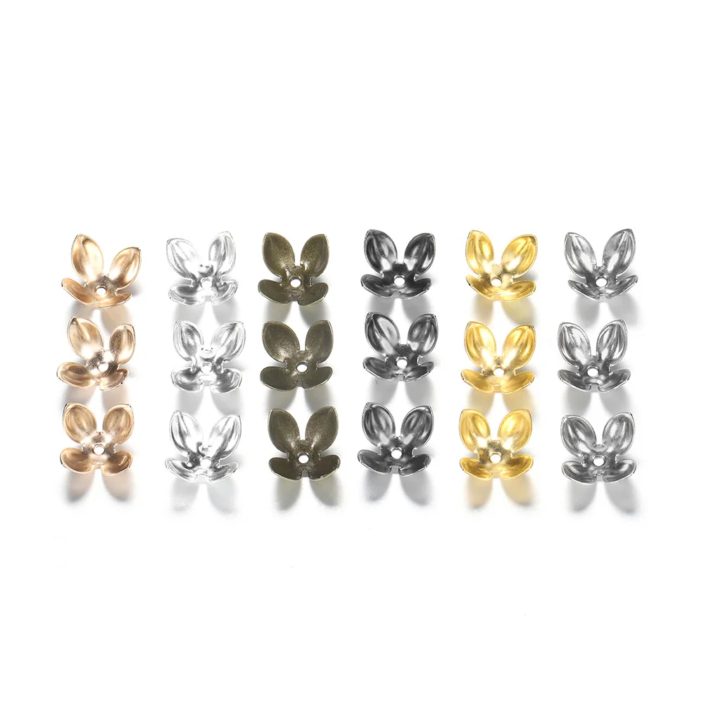 50pc/lot 15*8mm Gold Plated Metal Flower Bead Caps Findings Four Leaves Bulk End Bead Cap For Jewelry Making Supplies DIY