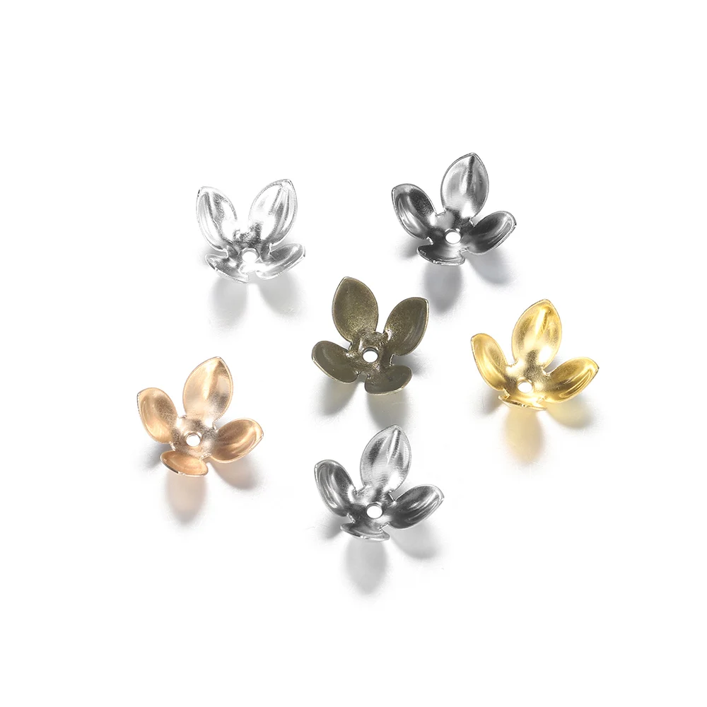 50pc/lot 15*8mm Gold Plated Metal Flower Bead Caps Findings Four Leaves Bulk End Bead Cap For Jewelry Making Supplies DIY
