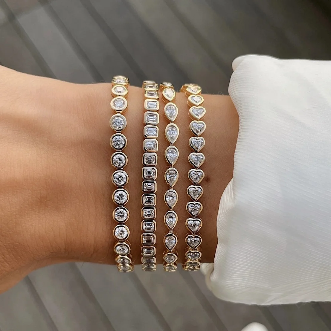 Geometric CZ Bezel Tennis Bracelet For Women Girl Classic Fashion High Quality 5A Cubic Zirconia Jewelry