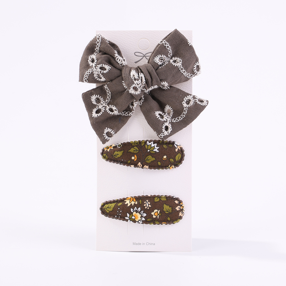 10Pcs/set Embroidery FlowerBow Hair Clips Geometric Sweet HairPins for Children Girls cottton Hair Accessories