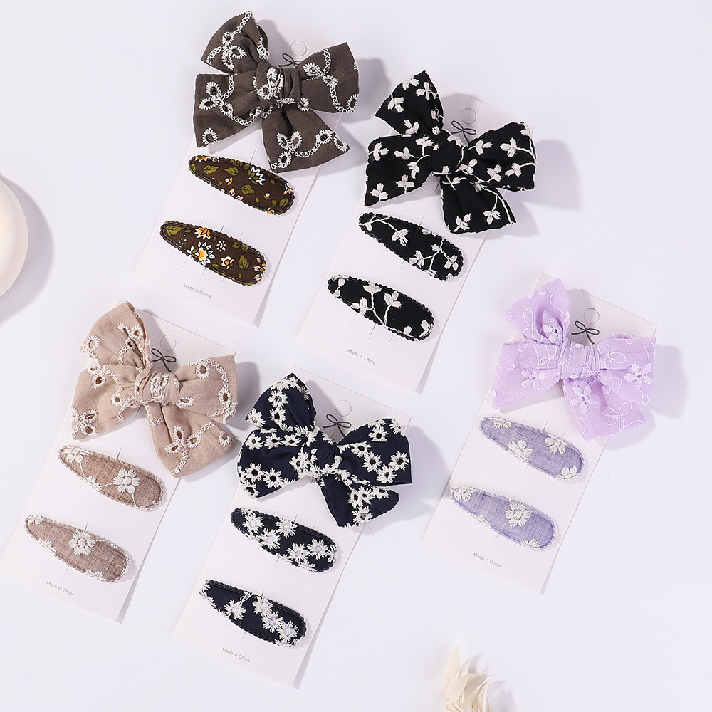 10Pcs/set Embroidery FlowerBow Hair Clips Geometric Sweet HairPins for Children Girls cottton Hair Accessories