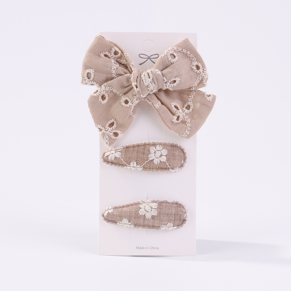 10Pcs/set Embroidery FlowerBow Hair Clips Geometric Sweet HairPins for Children Girls cottton Hair Accessories