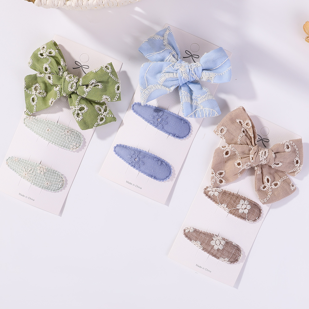 10Pcs/set Embroidery FlowerBow Hair Clips Geometric Sweet HairPins for Children Girls cottton Hair Accessories