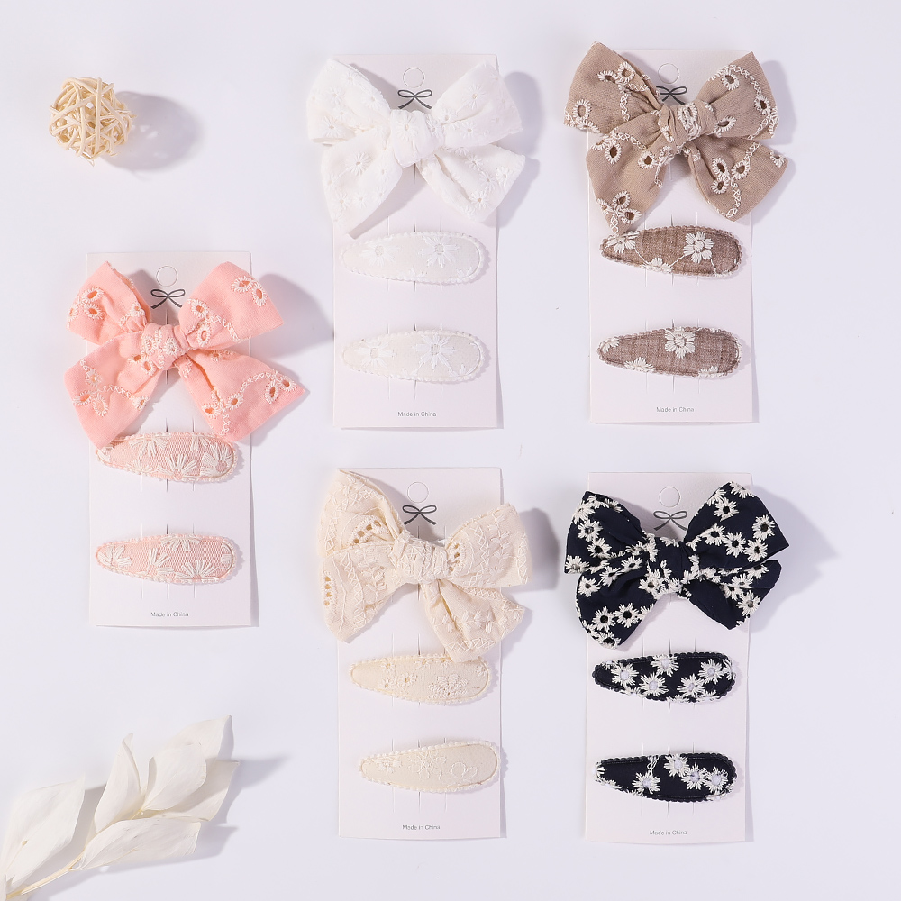 10Pcs/set Embroidery FlowerBow Hair Clips Geometric Sweet HairPins for Children Girls cottton Hair Accessories