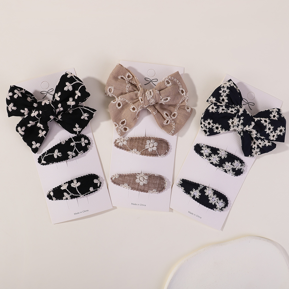 10Pcs/set Embroidery FlowerBow Hair Clips Geometric Sweet HairPins for Children Girls cottton Hair Accessories
