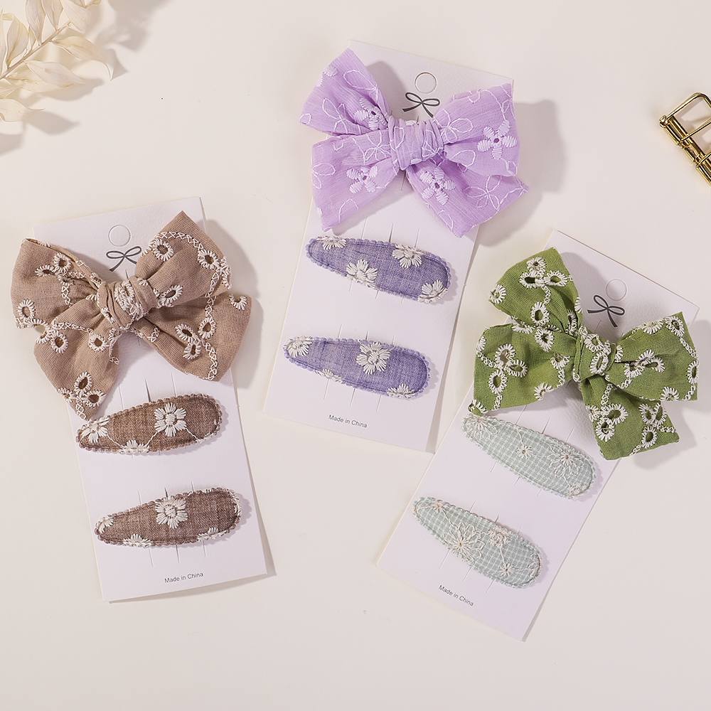 10Pcs/set Embroidery FlowerBow Hair Clips Geometric Sweet HairPins for Children Girls cottton Hair Accessories