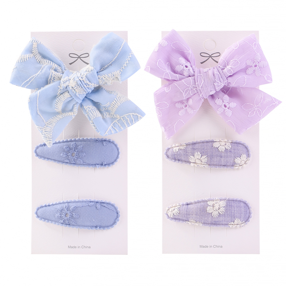 10Pcs/set Embroidery FlowerBow Hair Clips Geometric Sweet HairPins for Children Girls cottton Hair Accessories