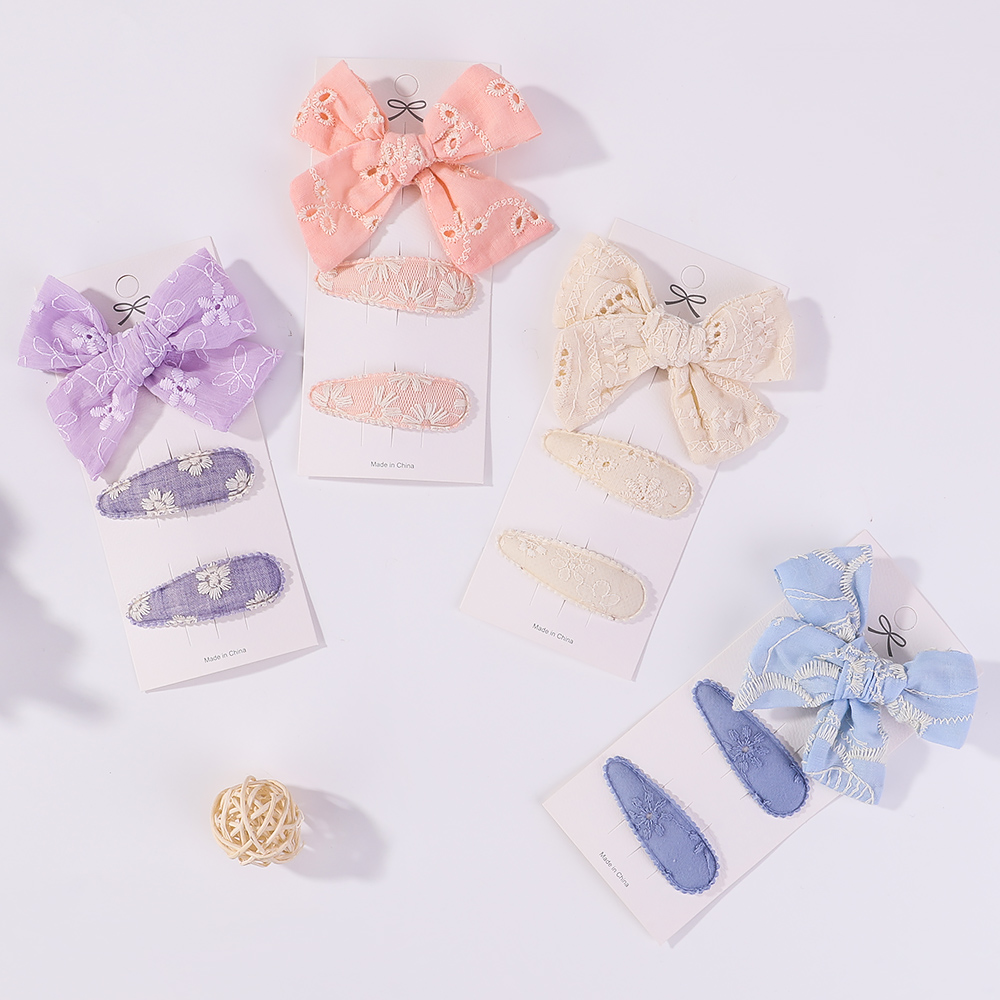 10Pcs/set Embroidery FlowerBow Hair Clips Geometric Sweet HairPins for Children Girls cottton Hair Accessories