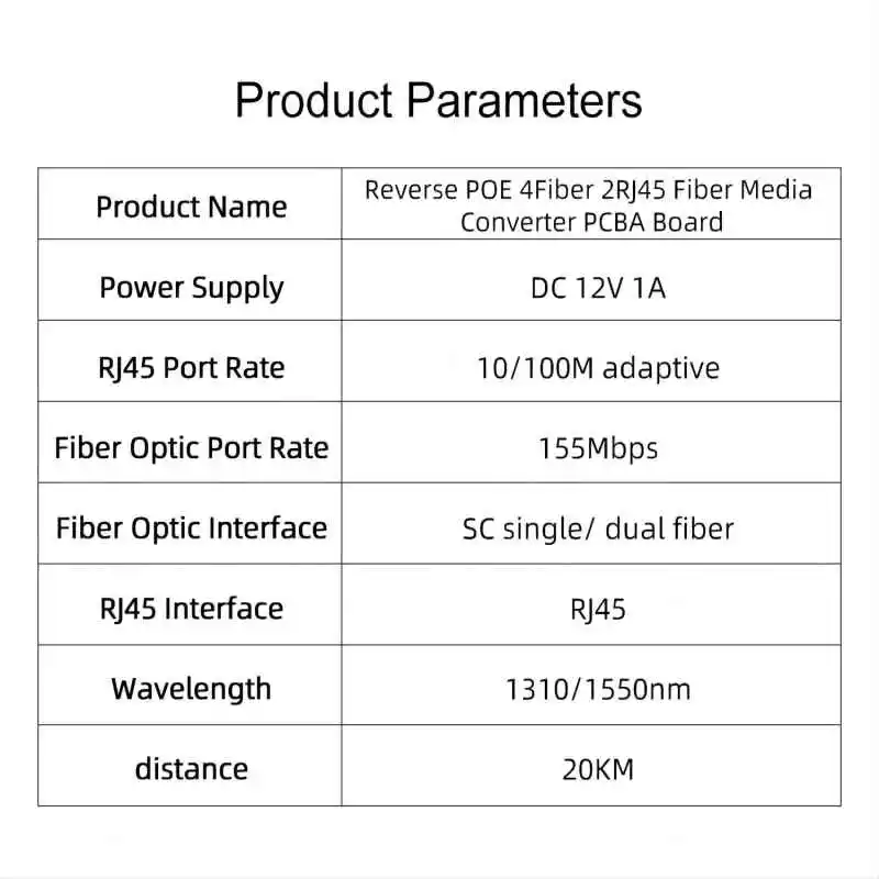 10/100M Reverse POE Fast Ethernet Fiber Switch 4F2E/4F4E Output 12V Optical Media Converter Ethernet SC PCBA Placa Metro Board