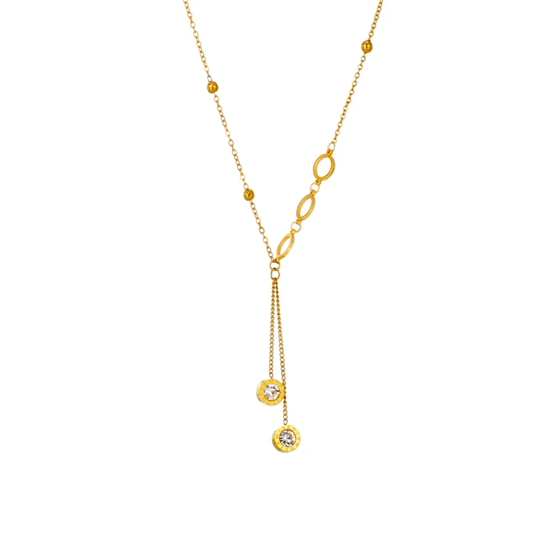 DIEYURO 316L Stainless Steel Roman Necklace For Women Luxury Designer Fashion Zircon Long Pendant Necklaces Girls Jewelry Gift