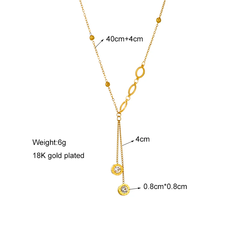 DIEYURO 316L Stainless Steel Roman Necklace For Women Luxury Designer Fashion Zircon Long Pendant Necklaces Girls Jewelry Gift