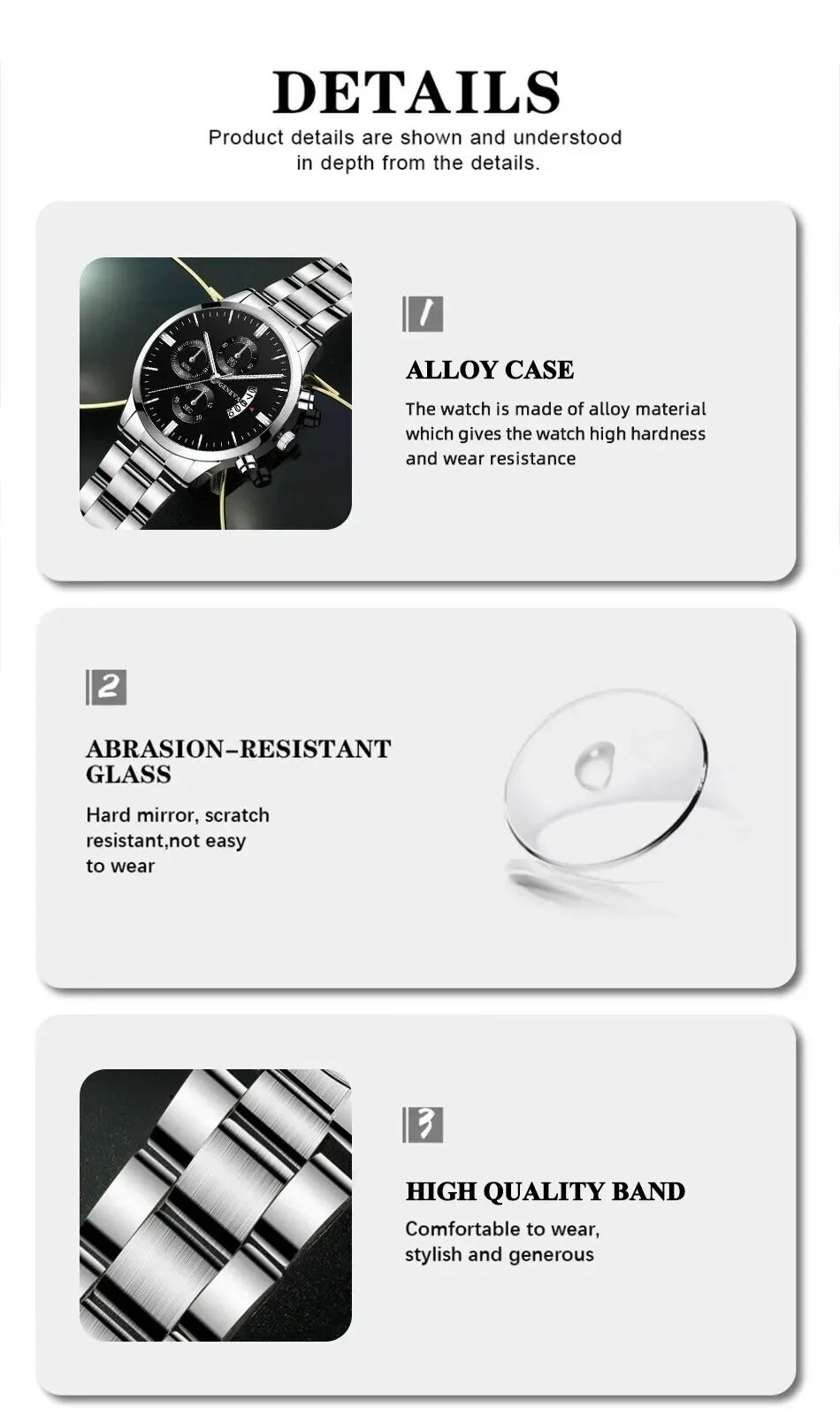 Fashion Mens Watches Luxury Silver Stainless Steel Quartz Wrist Watch Man Business Watch for Men Calendar Clock Reloj Hombre
