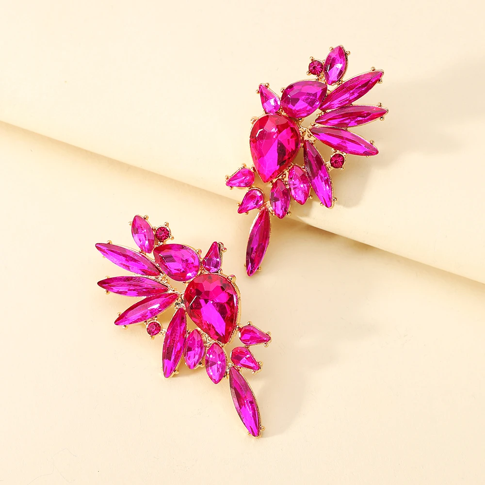 Vintage Sparkly Crystal Big Stud Earrings For Women 2023 Trendy Luxury Design Charm Piercing Wedding Party Statement Jewelry