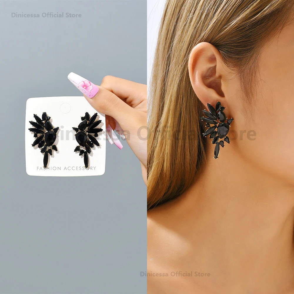 Vintage Sparkly Crystal Big Stud Earrings For Women 2023 Trendy Luxury Design Charm Piercing Wedding Party Statement Jewelry