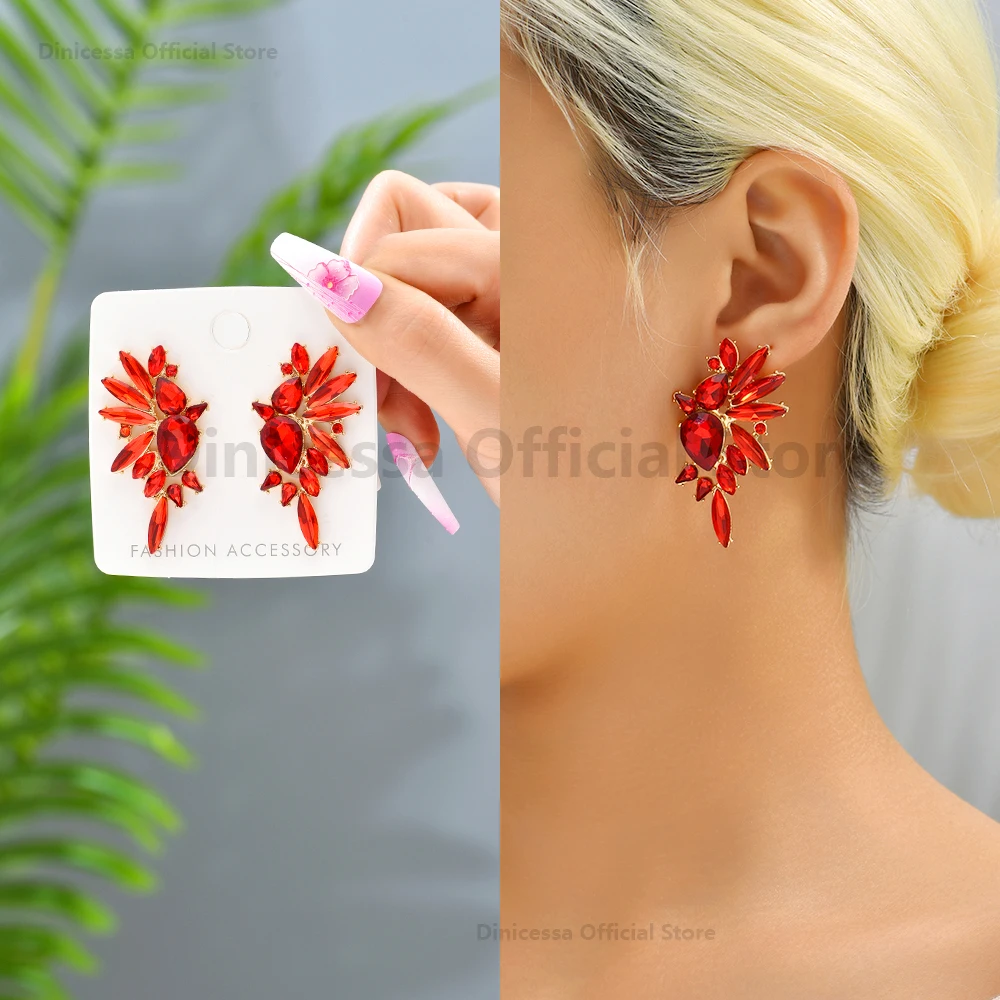 Vintage Sparkly Crystal Big Stud Earrings For Women 2023 Trendy Luxury Design Charm Piercing Wedding Party Statement Jewelry