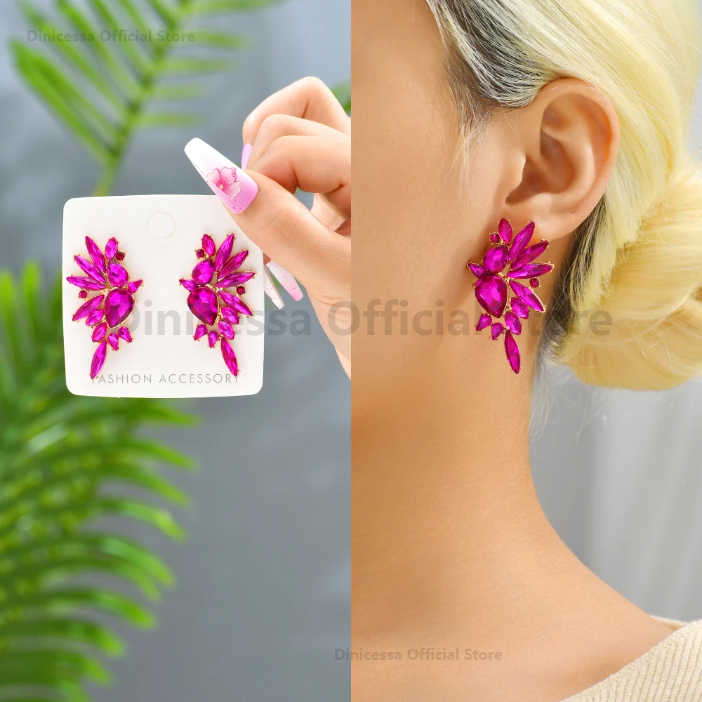 Vintage Sparkly Crystal Big Stud Earrings For Women 2023 Trendy Luxury Design Charm Piercing Wedding Party Statement Jewelry