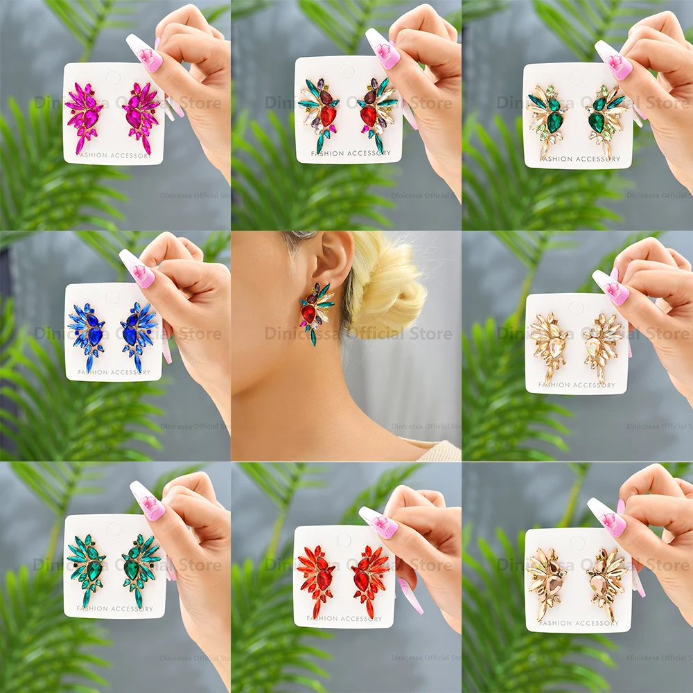 Vintage Sparkly Crystal Big Stud Earrings For Women 2023 Trendy Luxury Design Charm Piercing Wedding Party Statement Jewelry
