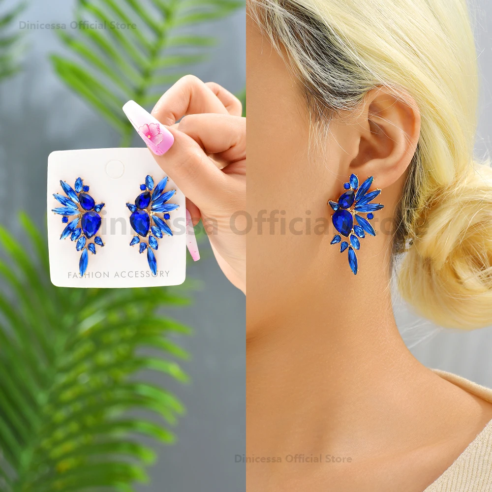Vintage Sparkly Crystal Big Stud Earrings For Women 2023 Trendy Luxury Design Charm Piercing Wedding Party Statement Jewelry