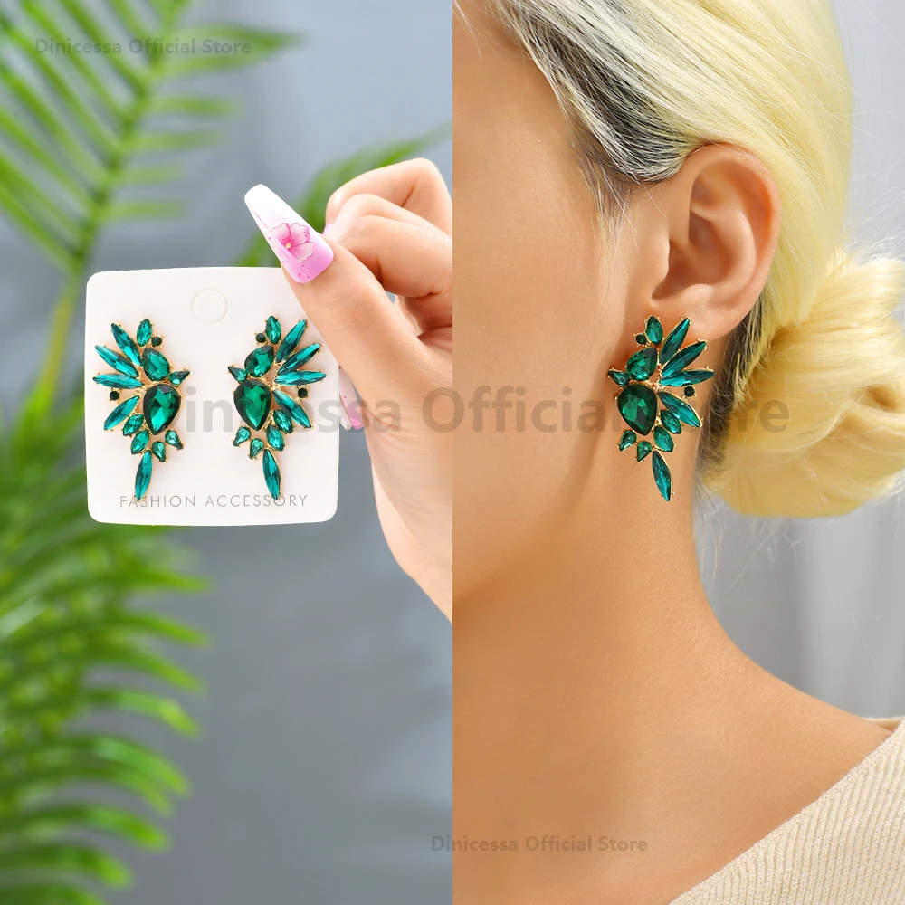 Vintage Sparkly Crystal Big Stud Earrings For Women 2023 Trendy Luxury Design Charm Piercing Wedding Party Statement Jewelry