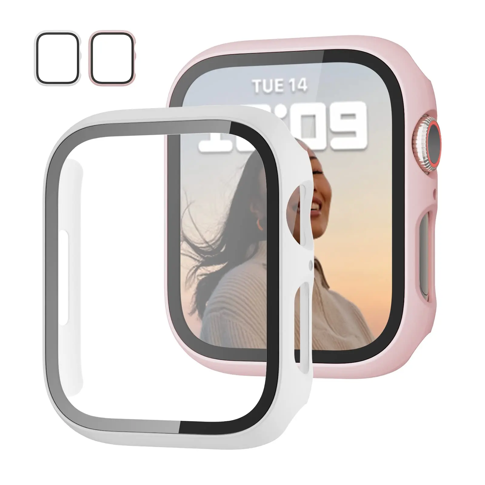 Tempered glass+Case for Apple watch Accessories 44mm 45mm 41mm 40mm iwatch Screen Protector Apple Watch Series 9 8 7 6 5 4 SE 3