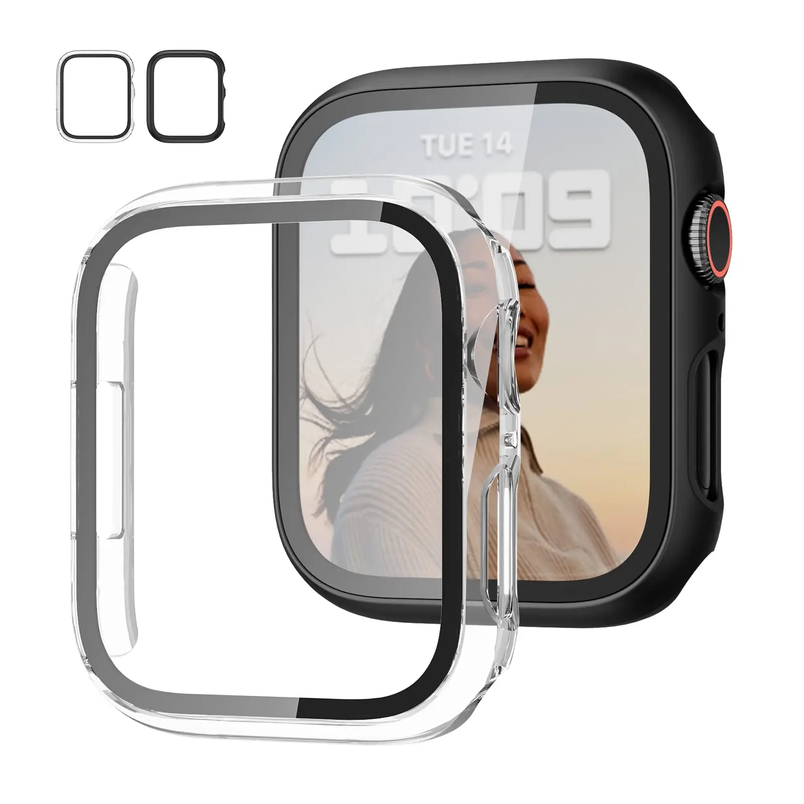 Tempered glass+Case for Apple watch Accessories 44mm 45mm 41mm 40mm iwatch Screen Protector Apple Watch Series 9 8 7 6 5 4 SE 3
