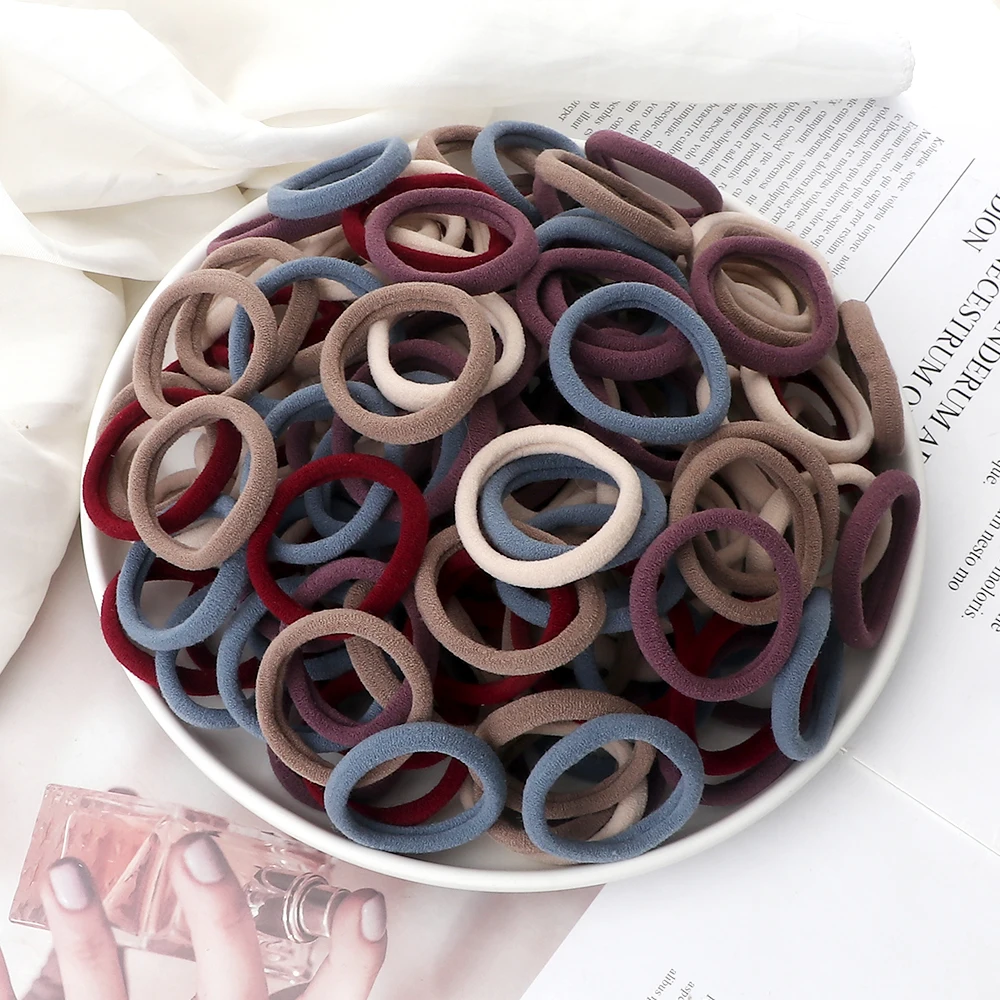 100/200PCS Elastic Women Hair Bands Ties 4cm Dark Colors Headband Hair Accessories for Girls Headwear Don't Hurt Hair Wholesale