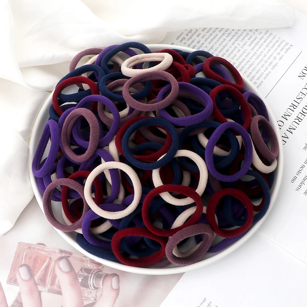 100/200PCS Elastic Women Hair Bands Ties 4cm Dark Colors Headband Hair Accessories for Girls Headwear Don't Hurt Hair Wholesale