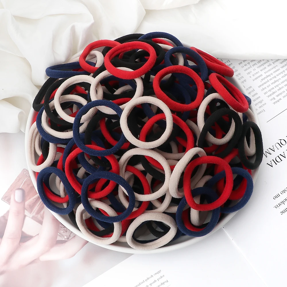 100/200PCS Elastic Women Hair Bands Ties 4cm Dark Colors Headband Hair Accessories for Girls Headwear Don't Hurt Hair Wholesale