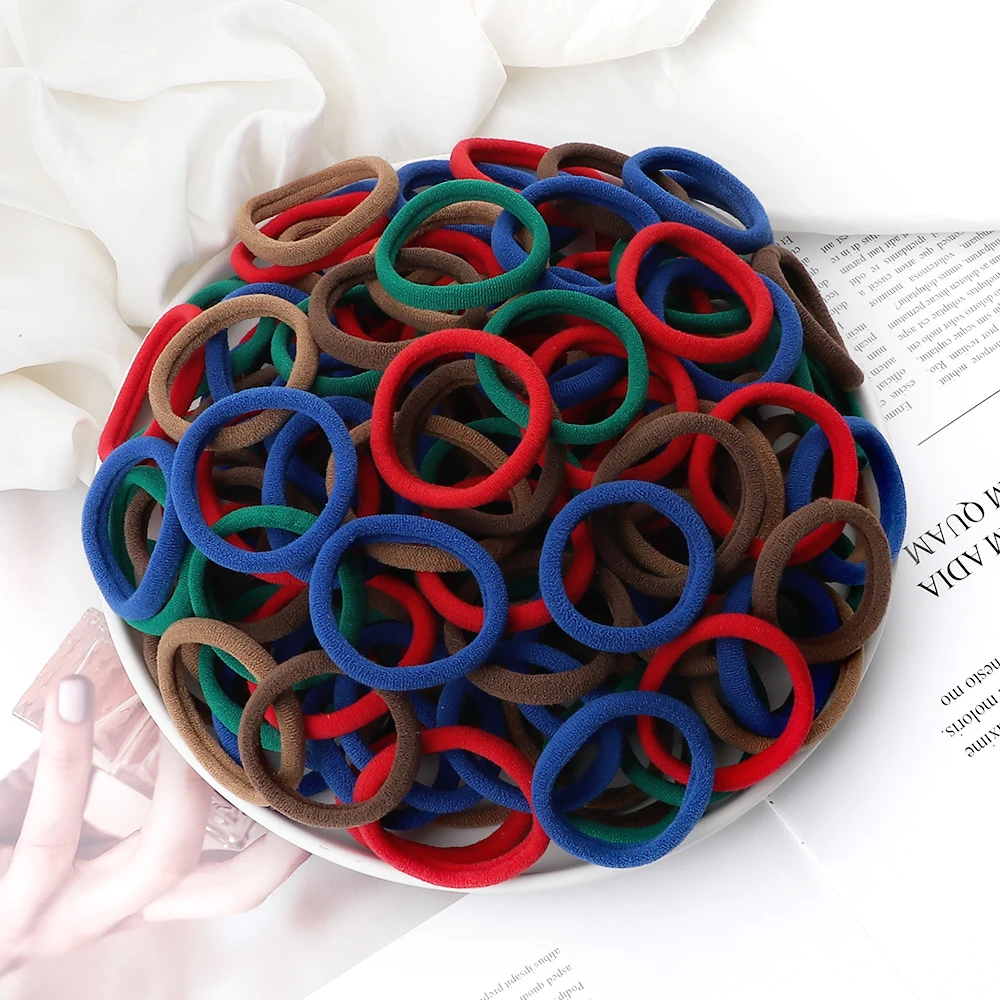100/200PCS Elastic Women Hair Bands Ties 4cm Dark Colors Headband Hair Accessories for Girls Headwear Don't Hurt Hair Wholesale