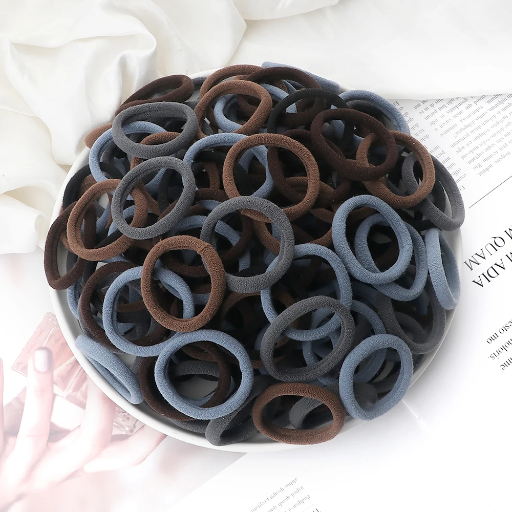 100/200PCS Elastic Women Hair Bands Ties 4cm Dark Colors Headband Hair Accessories for Girls Headwear Don't Hurt Hair Wholesale