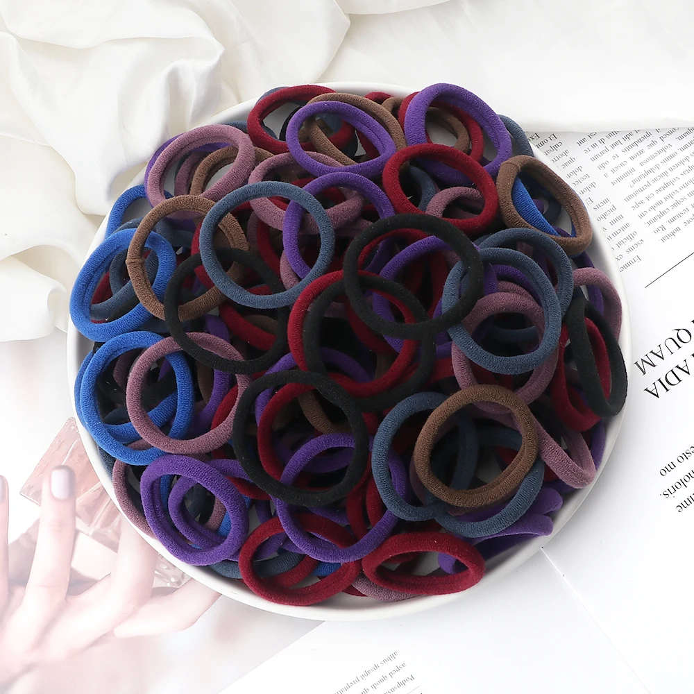 100/200PCS Elastic Women Hair Bands Ties 4cm Dark Colors Headband Hair Accessories for Girls Headwear Don't Hurt Hair Wholesale