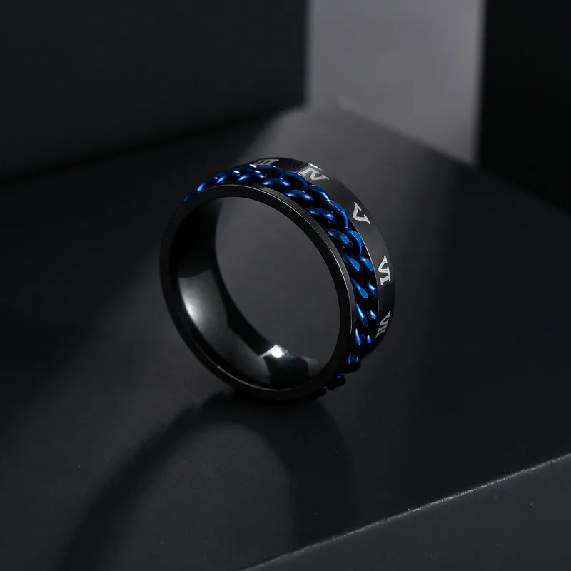 Cool Anti Stress Rotate Freely Chain Rings For Men Stainless Steel Anti Anxiety Relaxing Ring Fidget Metal Spinner Anillo Hombre