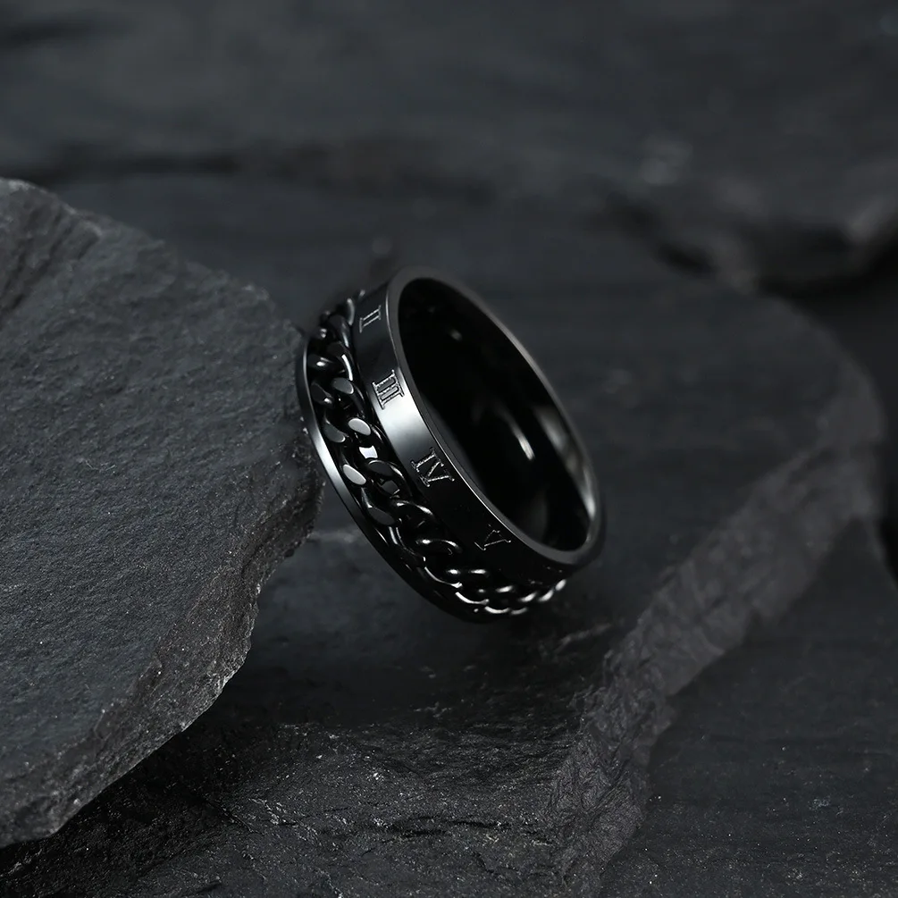 Cool Anti Stress Rotate Freely Chain Rings For Men Stainless Steel Anti Anxiety Relaxing Ring Fidget Metal Spinner Anillo Hombre