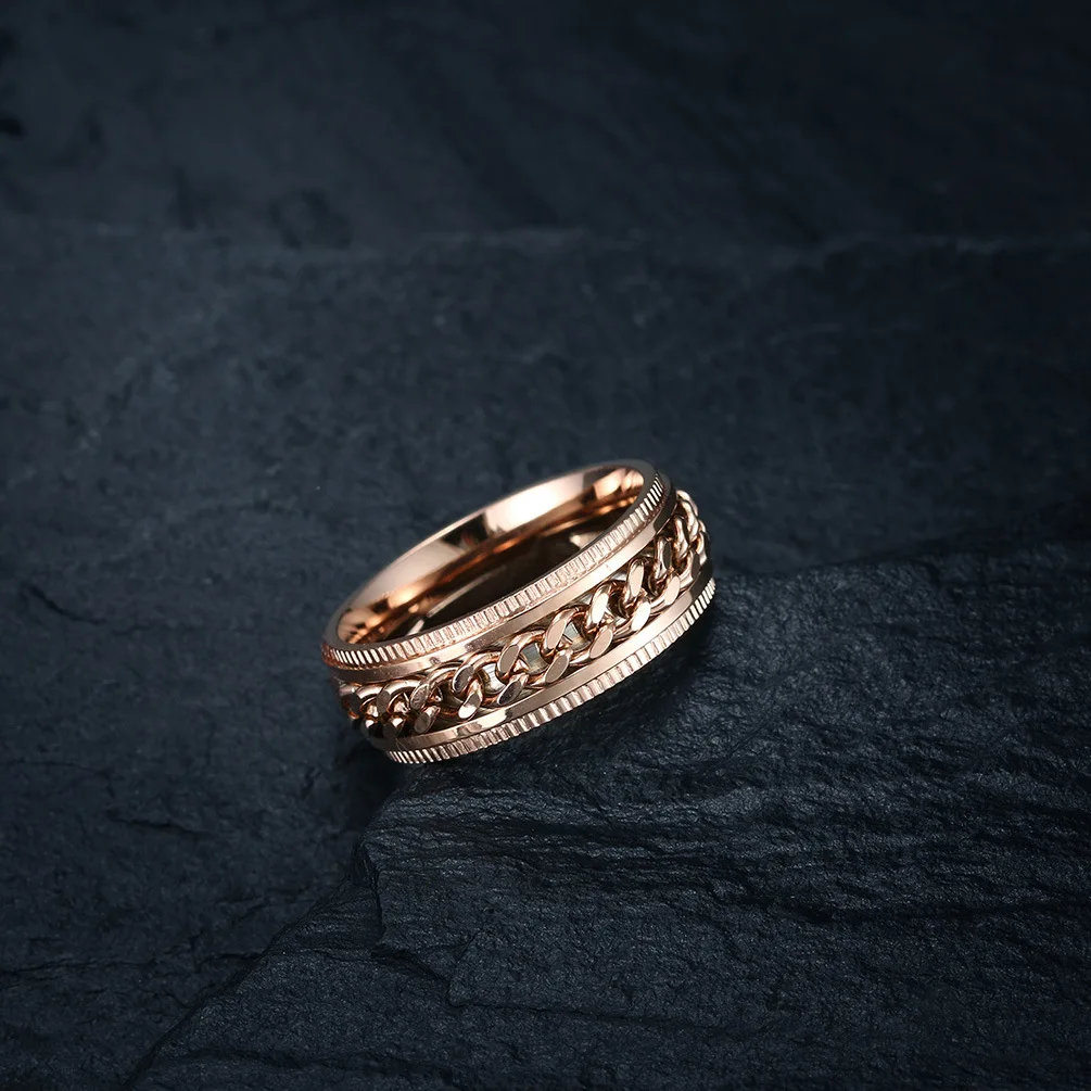 Cool Anti Stress Rotate Freely Chain Rings For Men Stainless Steel Anti Anxiety Relaxing Ring Fidget Metal Spinner Anillo Hombre