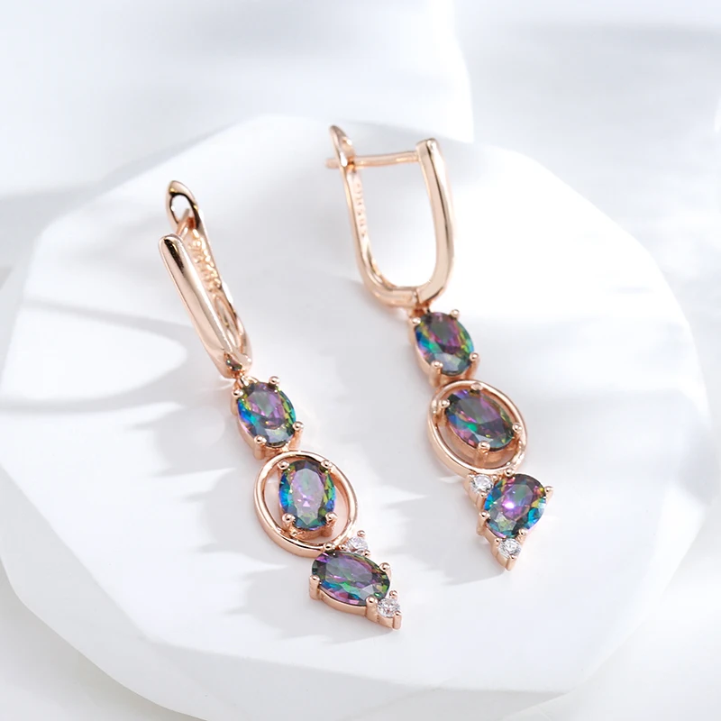 Kinel New 585 Rose Gold Color Women Drop Earrings Unusual Colourful Natural Zircon Fashion Long Earrings Daily Vintage Jewelry